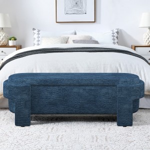 Vynxaria Linen Fabric Upholstered Bench with Large Storage Space for the Living Room, Entryway and Bedroom,dark blue( 51.5''x20.5''x17'' ) - 1 of 4