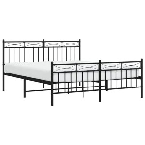 vidaXL Modern Black Metal Bed Frame with Headboard and Footboard - Robust Steel Construction - 1 of 4