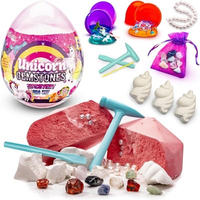 GirlZone Unicorn Gemstones Discovery Dig Kit, 13 Gemstone Dig Filled with Slime and Precious Gems to Crack Open, for Kids