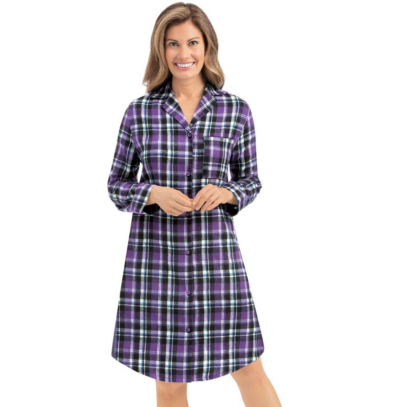 Collections Etc Ladies Long Sleeve Plaid Flannel Nightshirt, 3 of 5