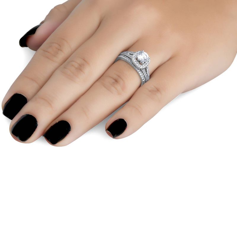 Pompeii3 1ct Halo Diamond Engagement Ring Set Split Shank Bridal Wedding 14K White Gold, 4 of 6