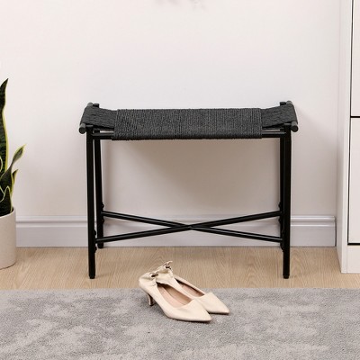 VYNXARIA Handwoven Paper Rope Foot Rest Stools: Stylish Ottomans for Entryway, Living Room, Bedroom & Office (Black)