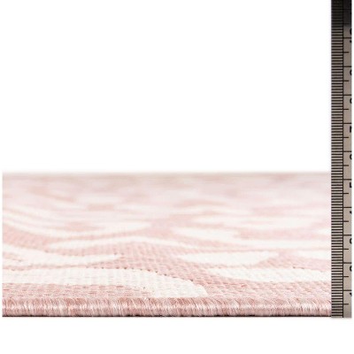 10 ft Square Pink Ivory Synthetic Outdoor Area Rug