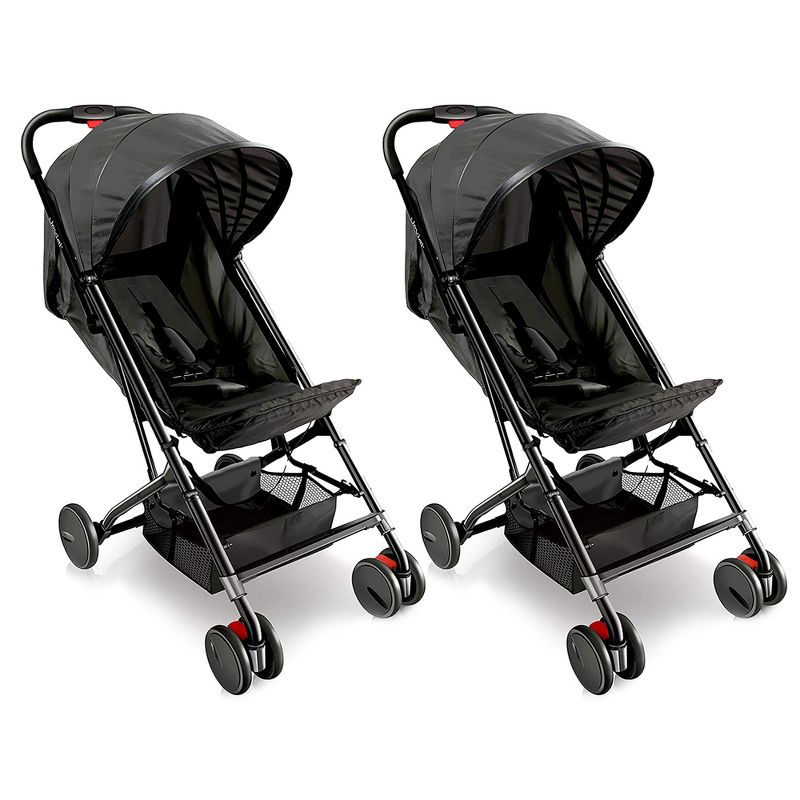 Jovial Portable Folding Lightweight Compact Baby Stroller with Bag for Airplane Travel for Babies, Infants, and Toddlers, Black (2 Pack), 1 of 7