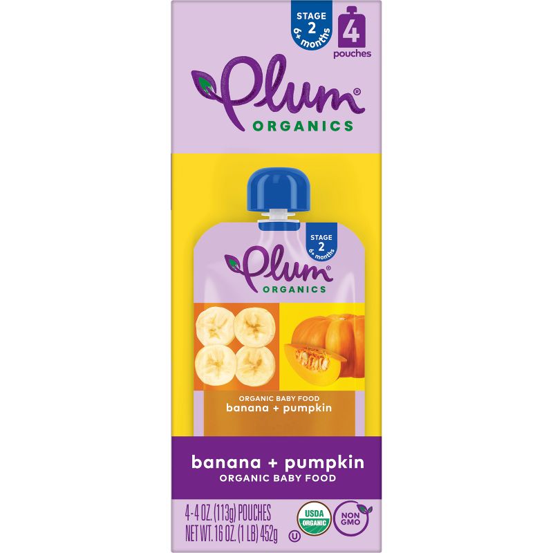 Plum Organics 4pk Banana &#38; Pumpkin Baby Food Pouches - 16oz, 6 of 14