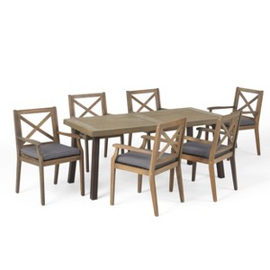 GDFStudio Safire Outdoor Acacia Wood 7 Piece Dining Set with Cushion - 1 of 4