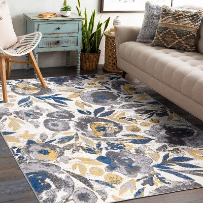 Ivory Floral Bliss 5' x 7' Easy-Care Synthetic Area Rug