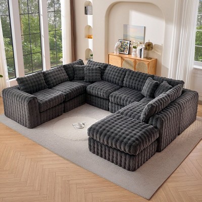 6-8 Seater Boneless Slow-Rebound Memory Foam Couch, Cloud Sectional Couches with Upgraded Fabric, Deep Seat Comfy Fluffy U Shaped Modular Sofa