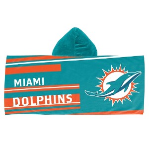 22"x51" NFL Miami Dolphins Liner Youth Hooded Towel - 1 of 3