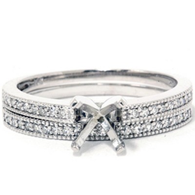 Pompeii3 1/4t Diamond Engagement Wedding Ring Semi Mount Set 14K White Gold