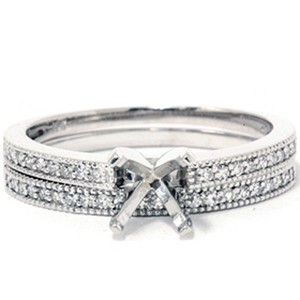 Pompeii3 1/4t Diamond Engagement Wedding Ring Semi Mount Set 14K White Gold - 1 of 4