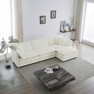 FURNIinspire Free Combination Comfy Upholstery Modular Oversized L Shaped Sectional Sofa With Reversible Ottoman, White, 111.5"*35"*33"