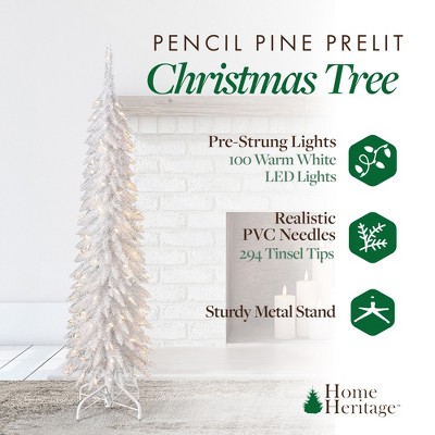 5' White Pre-Lit Slim Pine Christmas Tree with Metal Stand