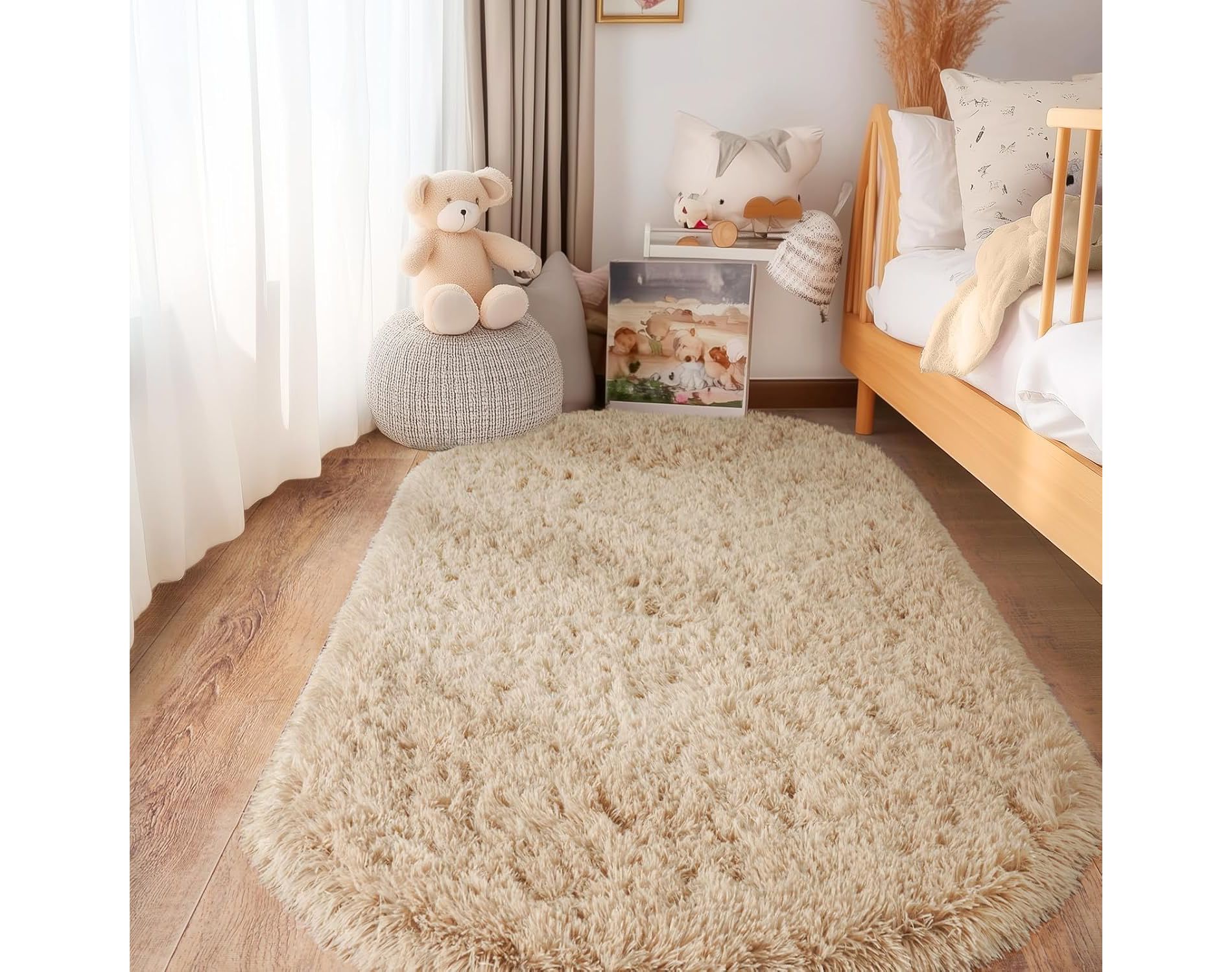 LOVEVOOK Fluffy Runner Rug for Bedroom, Shag Oval Rug for Bedside, Living Room Dorm Home Decor 2.6x5.3 Feet