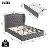 Queen Bed Frame with 4 Storage Drawers, Upholstered Platform, Tall Headboard with Charging Station, Luxurious Velvet Tufted Wingback,  Grey - 2 of 4