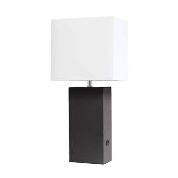 Modern Leather Table Lamp with USB and Fabric Shade - Elegant Designs
