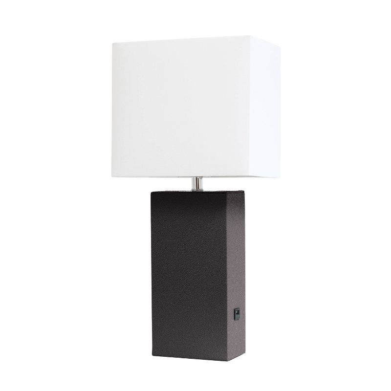Modern Leather Table Lamp with USB and Fabric Shade - Elegant Designs, 1 of 7