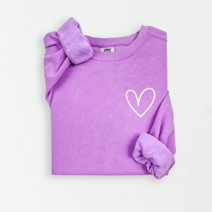 Simply Sage Market Women's Lightweight Garment Dyed Graphic Sweatshirt Embroidered Hand Drawn Heart LC - 1 of 4