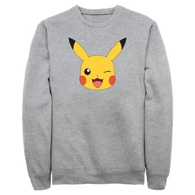 Men's Pokemon Pikachu Wink Face Sweatshirt - Athletic Heather - Medium ...