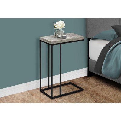 Gray Reclaimed Wood and Black Metal C-Shaped End Table
