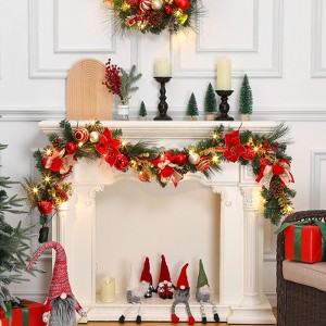 6FT Christmas Garland with Red-Gold Ornaments&Poinsettia - Artificial PVC Pine Garland,Winter Wreath,Festive Xmas Decor for Mantel Stair Holiday - 1 of 4