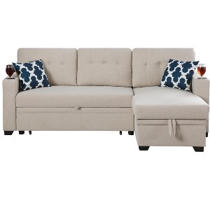 TiramisuBest Storage Sleeper Lounge Chair Bed, Beige Upholstered Convertible Chair with Chaise, Cupholder & Hidden Storage for Living Room - 1 of 4