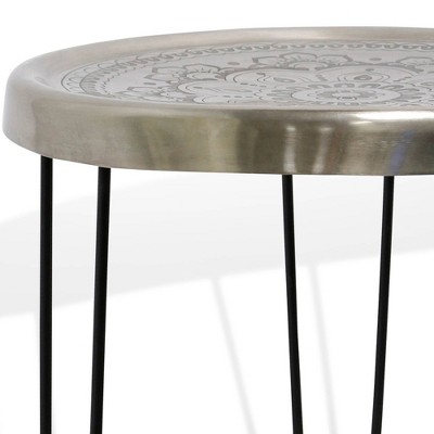 Logan 18" Silver Metal Round Side Table with Folding Black Legs