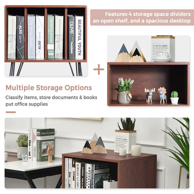 File Cabinet W/Split Storage Space Saving Standing Display Bookshelf Metal Legs, 5 of 11