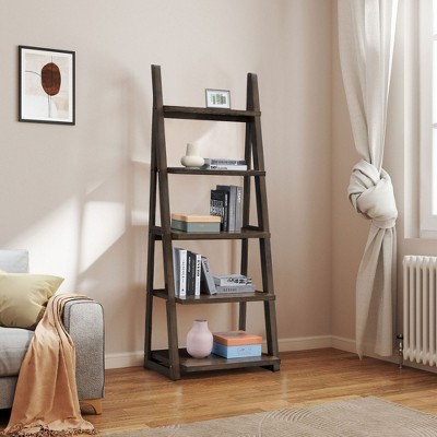 Runesay 5-Tier Shelves Bookcase with Rubber Wood Frame