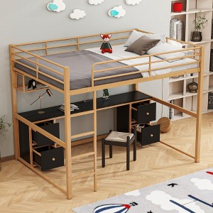 Loft Bed With Desk, Loft Bed Frame With Storage Drawers, Cabinets, Bedside Tray, Charging Station, USB And Socket For Bedroom - 1 of 4
