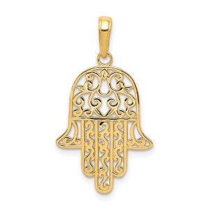 Black Bow Jewelry 14k Yellow Gold Polished Filigree Chamseh Pendant, 17 x 30mm - 1 of 4