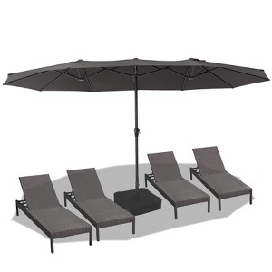 15Ft Double Canopy Patio Umbrella, Extra-Large Rectangular Sun Shade w/Handle, Market Umbrella for Garden, Backyard, Poolside, Outdoor Entertaining - 1 of 4