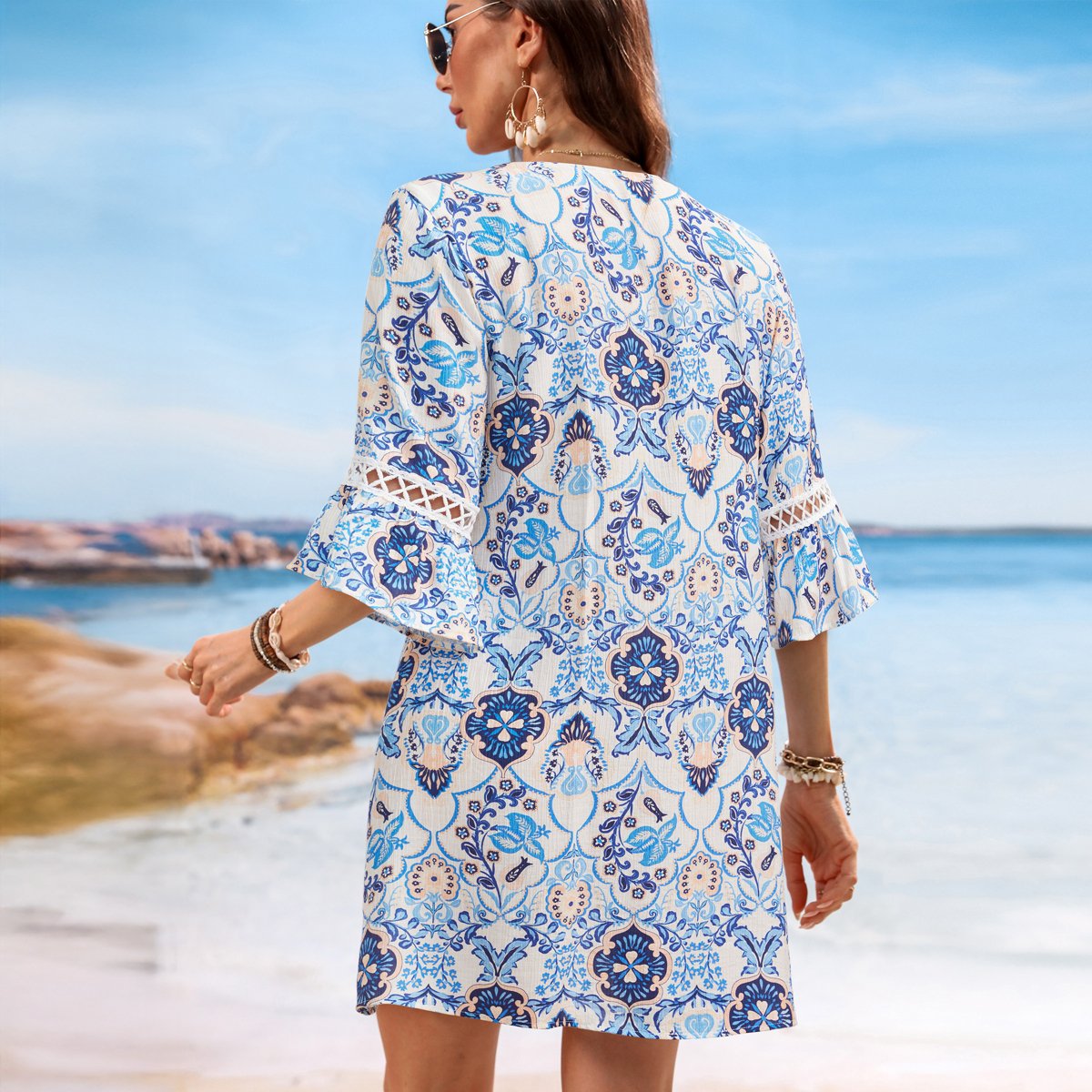 Женские платья Cupshe Women's Blue Ornate Mini Dress-S-Blue — фото 4