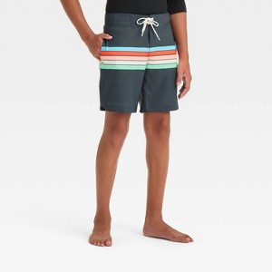 Boys' Striped Swim Shorts - art class™ Black - 1 of 3