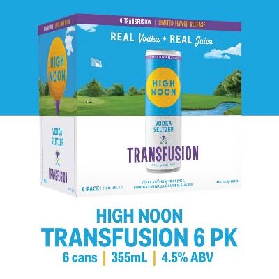 High Noon Vodka Hard Seltzer Transfusion - 355ml/6pk Cans