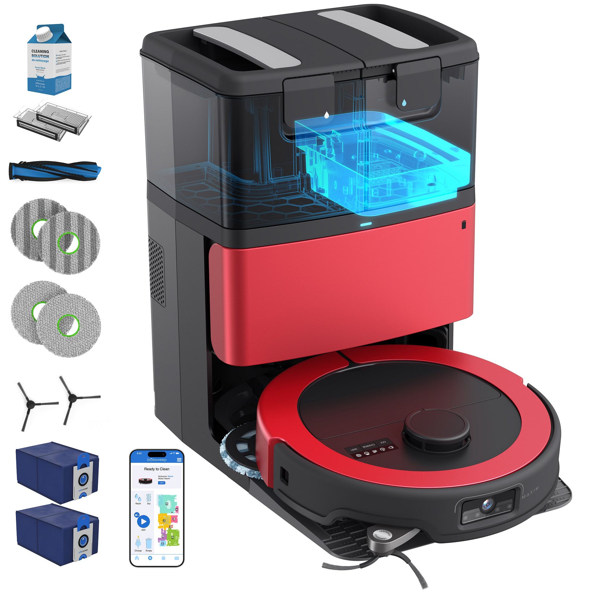 bObsweep Maxim Robot Vacuum & Mop, Auto-Wash/Dry Dock, LiDAR 360 Mapping, 22 kPa Suction, App & Voice Control, Odor-Control, Ideal for Pet Hair