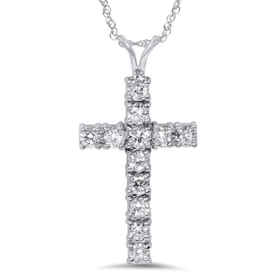 Pompeii3 1 Ct Diamond Cross Pendant Necklace 18" 14k White Gold