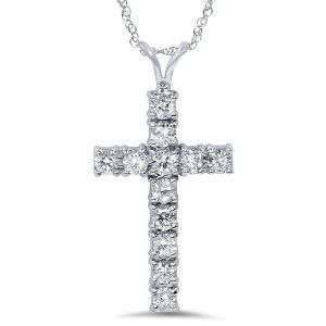 Pompeii3 1 1/2 cttw White Gold Real Diamond Cross Pendant 14K 1 1/4" Tall - 1 of 3