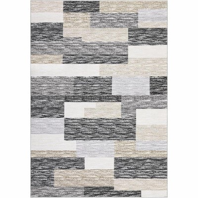Modern Runner Rug, Geometric Patchwork, Non-Slip, Washable, Low Pile, Hallway, Foldable, Contemporary Carpet, Laundry