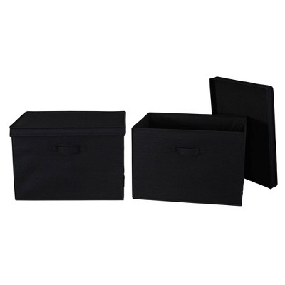 Household Essentials Set of 2 Wide Storage Boxes with Lids Black Linen: Polyester, Lidded, Stackable, Spot Clean, 18.5"x15"x12"