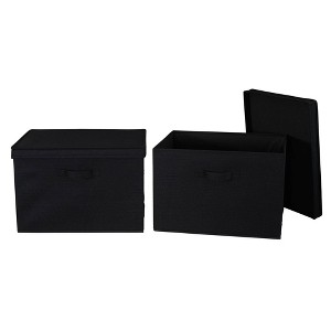 Household Essentials Set of 2 Wide Storage Boxes with Lids Black Linen: Polyester, Lidded, Stackable, Spot Clean, 18.5"x15"x12" - 1 of 4