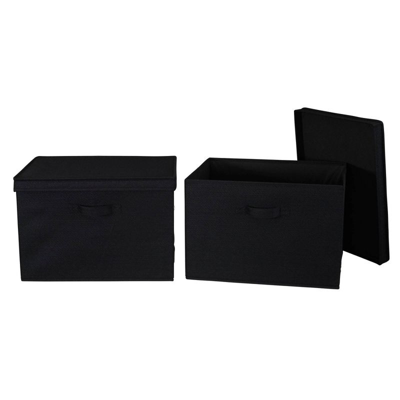 Household Essentials Set of 2 Wide Storage Boxes with Lids Black Linen, 1 of 9