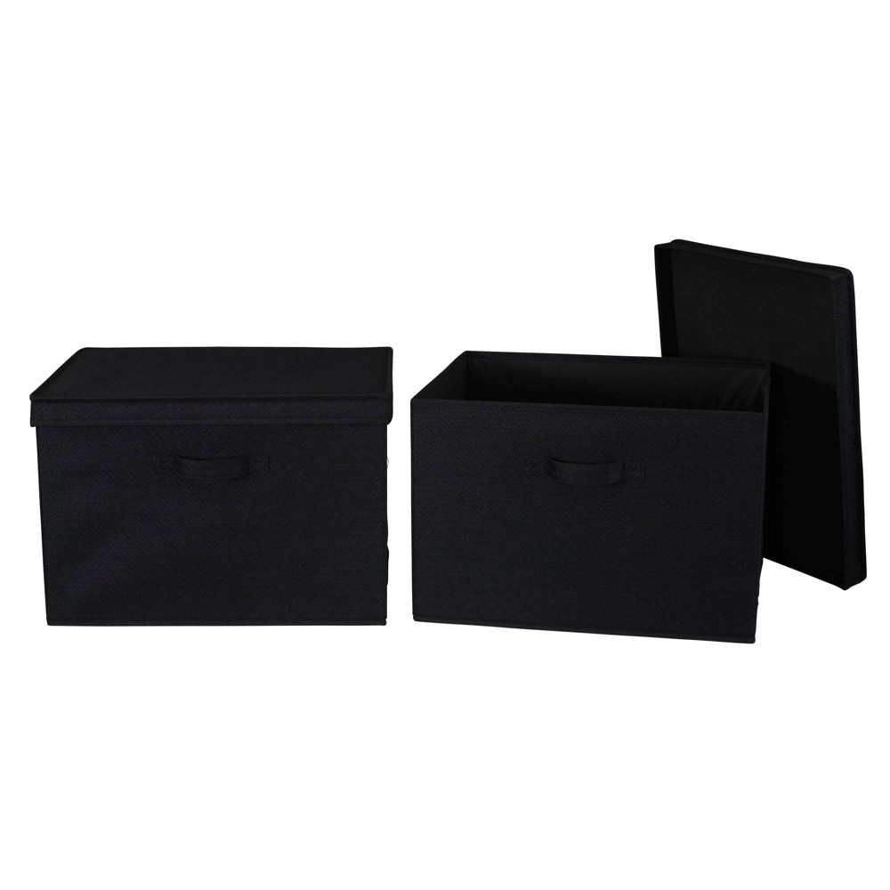 Photos - Clothes Drawer Organiser Household Essentials Set of 2 Wide Storage Boxes with Lids Black Linen