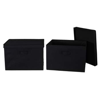 Household Essentials Set of 2 Wide Storage Boxes with Lids Black Linen
