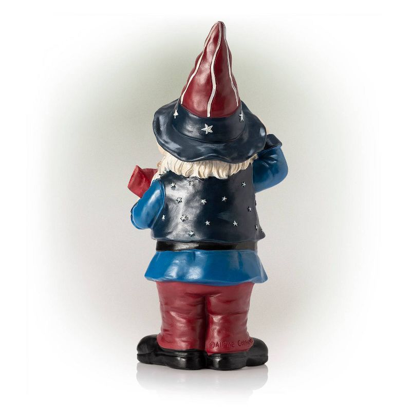 12&#34; Polyresin/Stone Americana Saluting Gnome with Flag Red/White/Blue - Alpine Corporation, 6 of 8