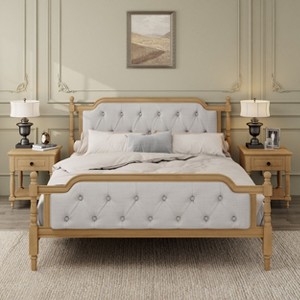 Kumasinova Upholstered Full/Queen/King Bed Frame,Traditional Solid Wood Platform Bed with Tufted Headboard,Full/Queen/King Size Bed Frame for Teens - 1 of 4