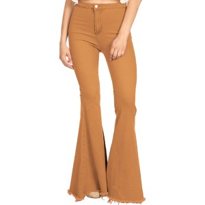 Anna-Kaci Classic Retro High Waist Long Denim Frayed Hem Bell Bottom Jeans - 1 of 4