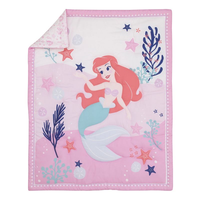 Disney The Little Mermaid Ariel Cute by Nature White and Pink Star Fish and Coral Reef 3 Piece Nursery Mini Crib Bedding Set, 2 of 6