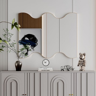30"X35"Wall Wavy Mirror,Novelty Mirror With Wavy Sides Metal Frame,Bathroom Vanity Mirror,Bedroom Mirror For Wall -The Pop Home