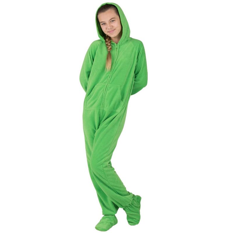 Footed Pajamas - Emerald Green Kids Hoodie Fleece Onesie, 3 of 5